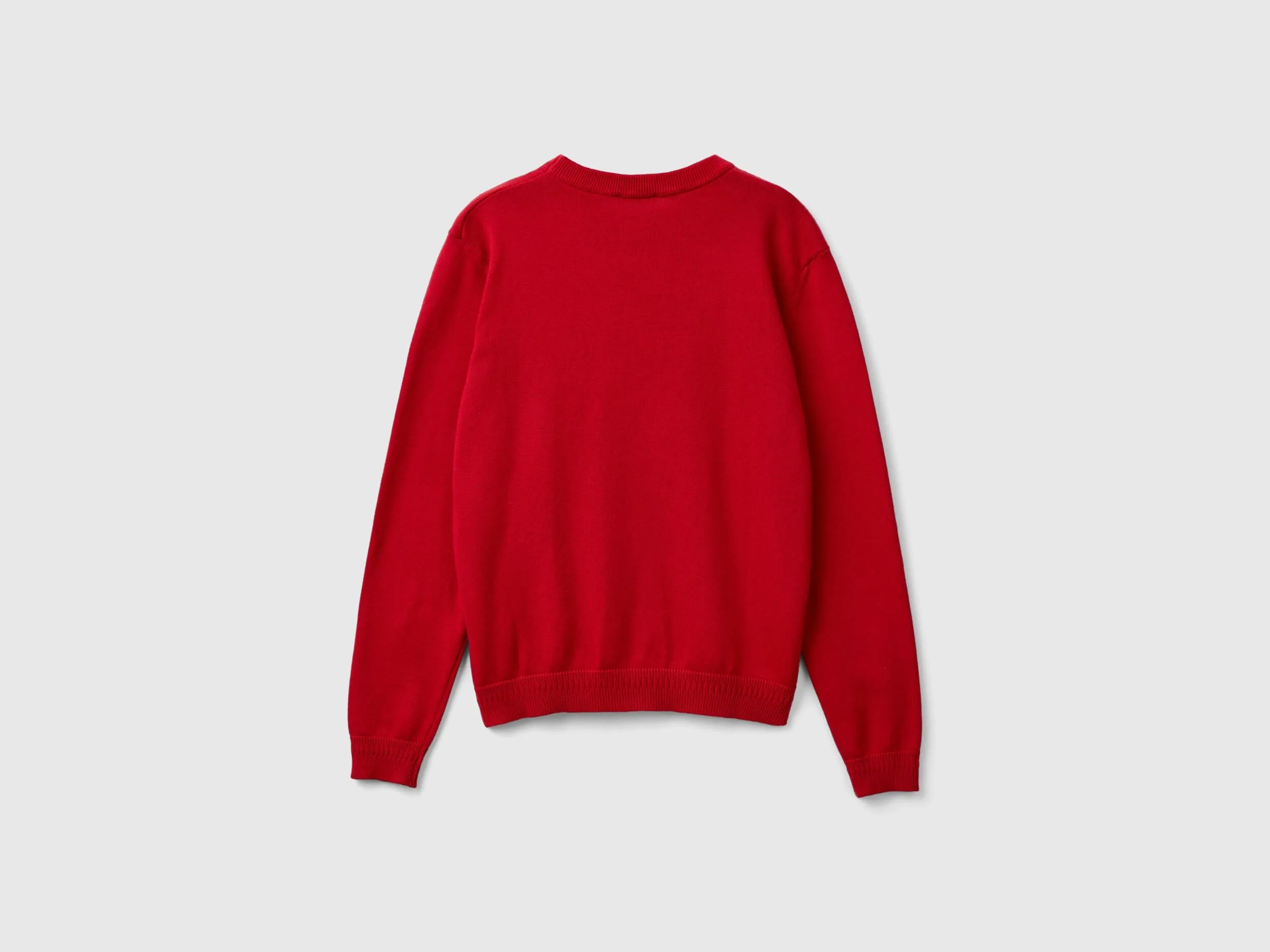 100% cotton crew neck sweater - Red | Benetton