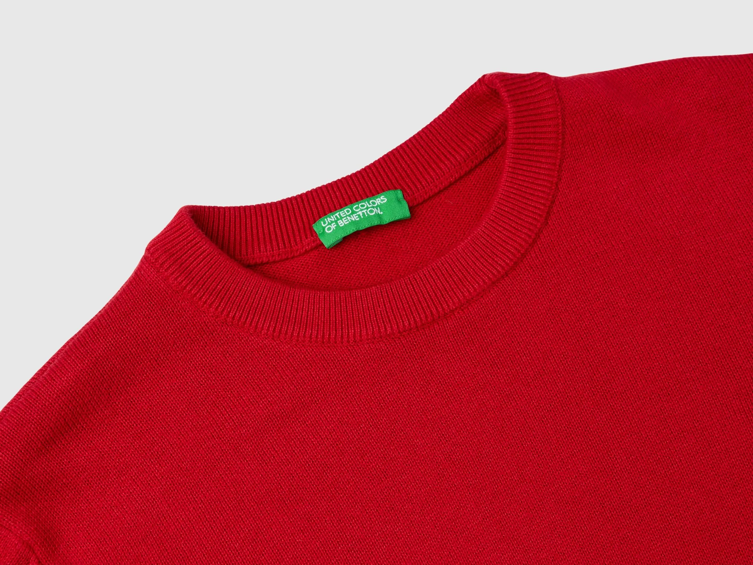 100% cotton crew neck sweater - Red | Benetton