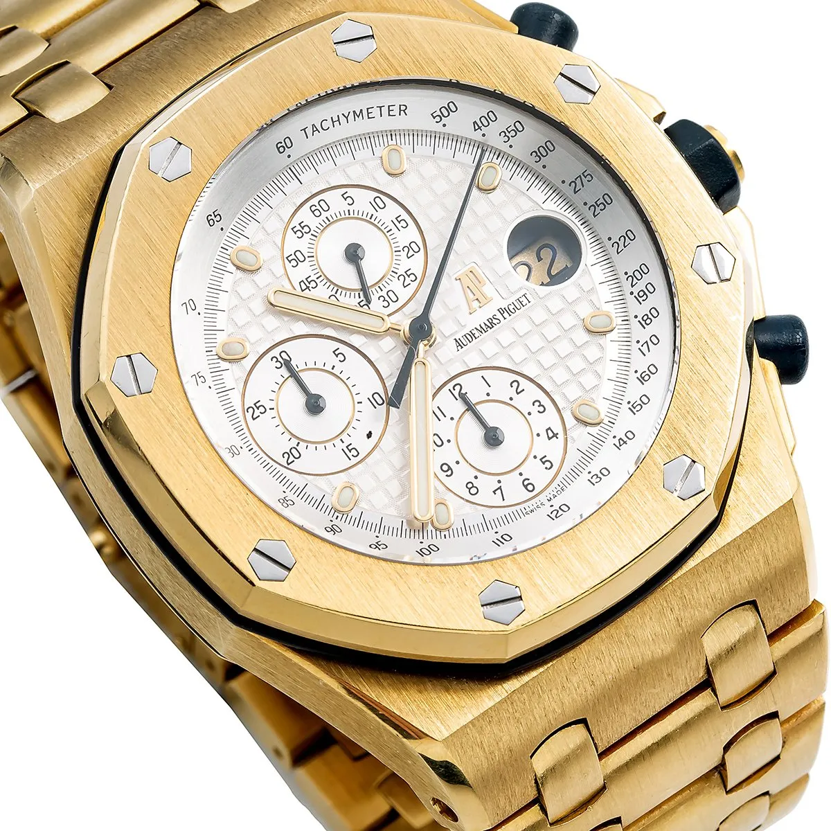 18K Yellow Gold Audemars Piguet Royal Oak Offshore Chronograph 25721BA 42mm White Dial