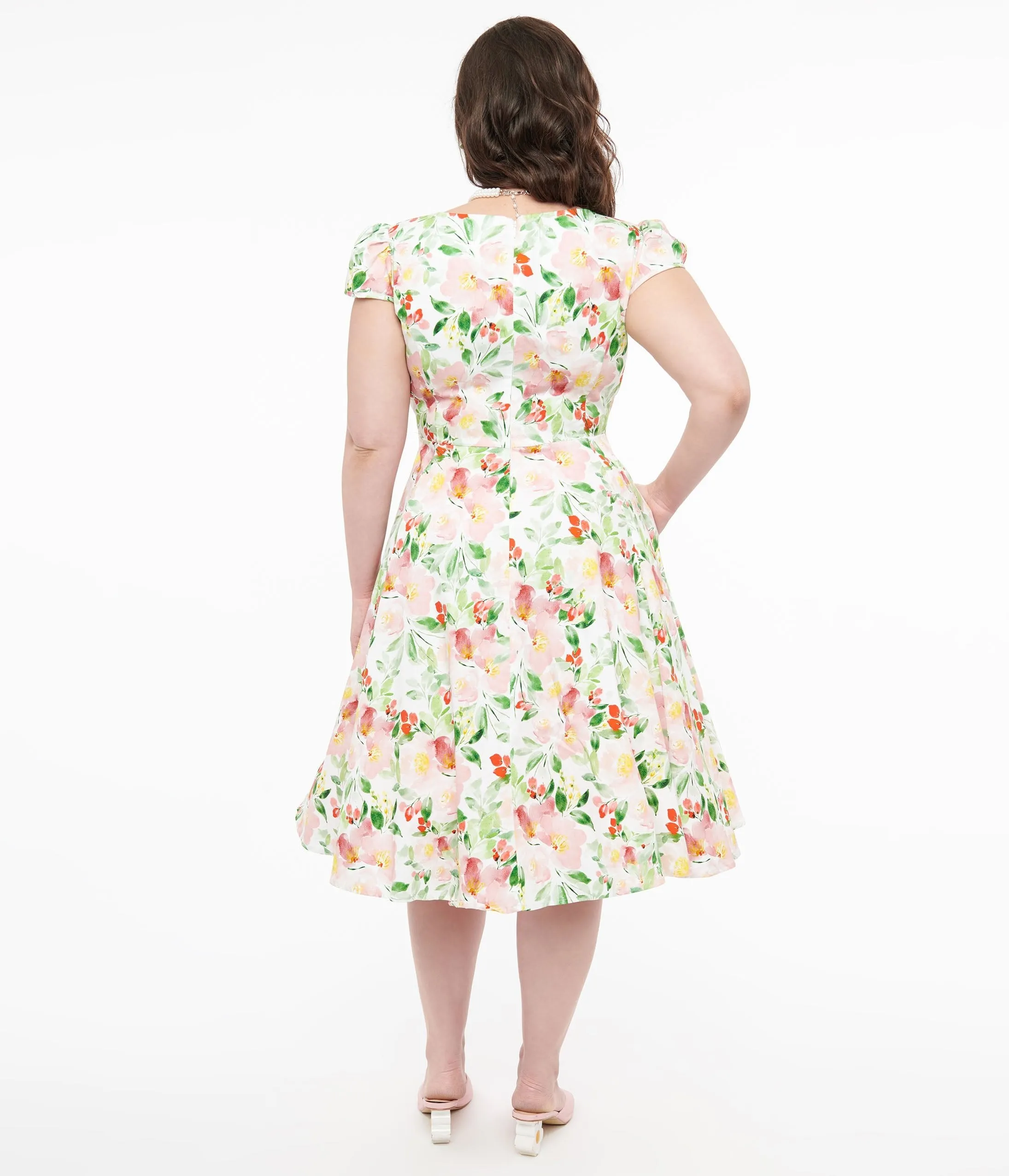 1950s Pink & Green Floral Cotton Larisa Swing Dress