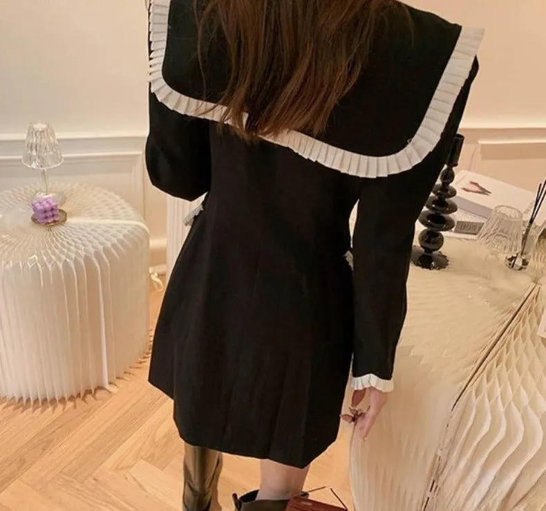 2021 Winter Black Y2k Mini Dress Evening Party Long Sleeve Elegant Kawaii Dress Button Vintage One Piece Dress Korean Fahsion