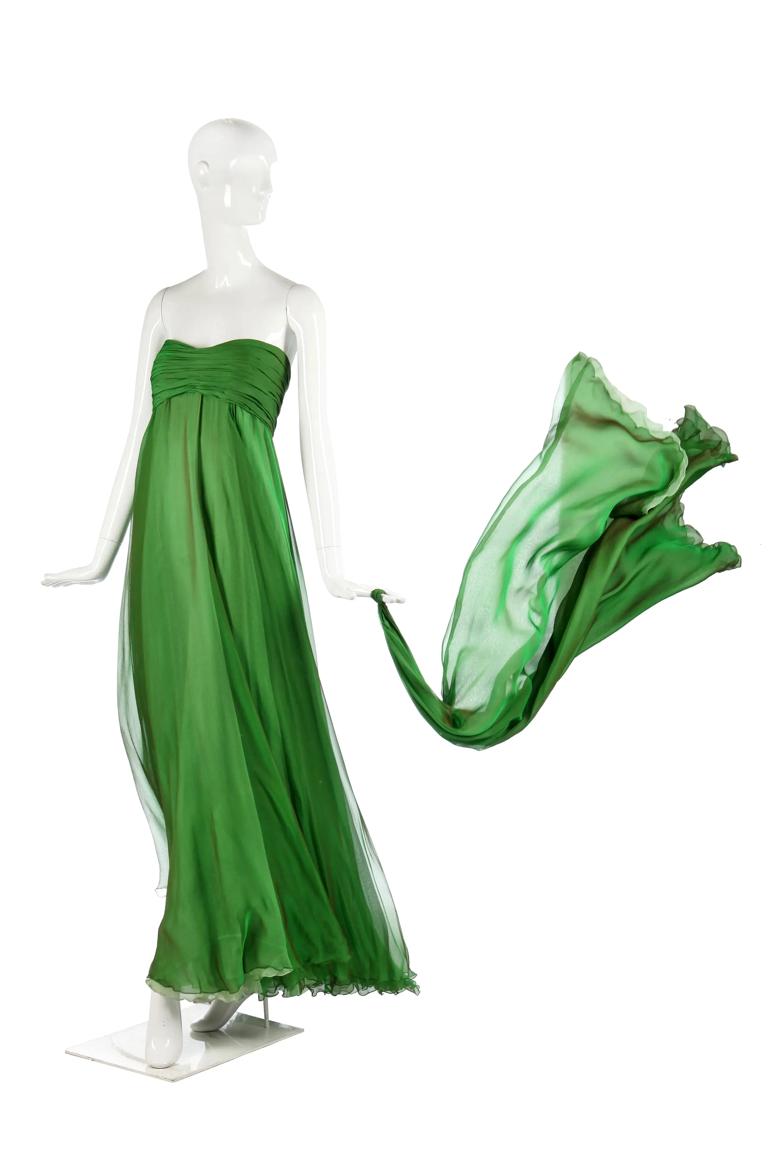 A changeant vintage green/purple silk-chiffon evening gown, 1990s