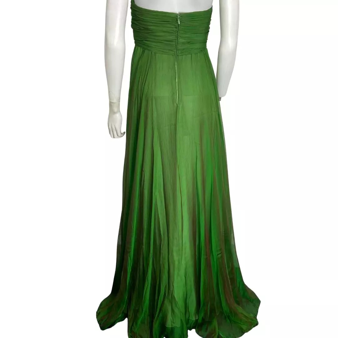 A changeant vintage green/purple silk-chiffon evening gown, 1990s