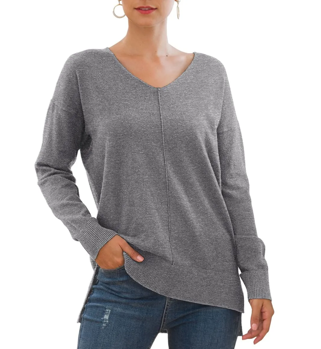 Aiyino Women's Casual Lightweight V Neck Batwing Sleeve Knit Top Loose Pullover Sweater