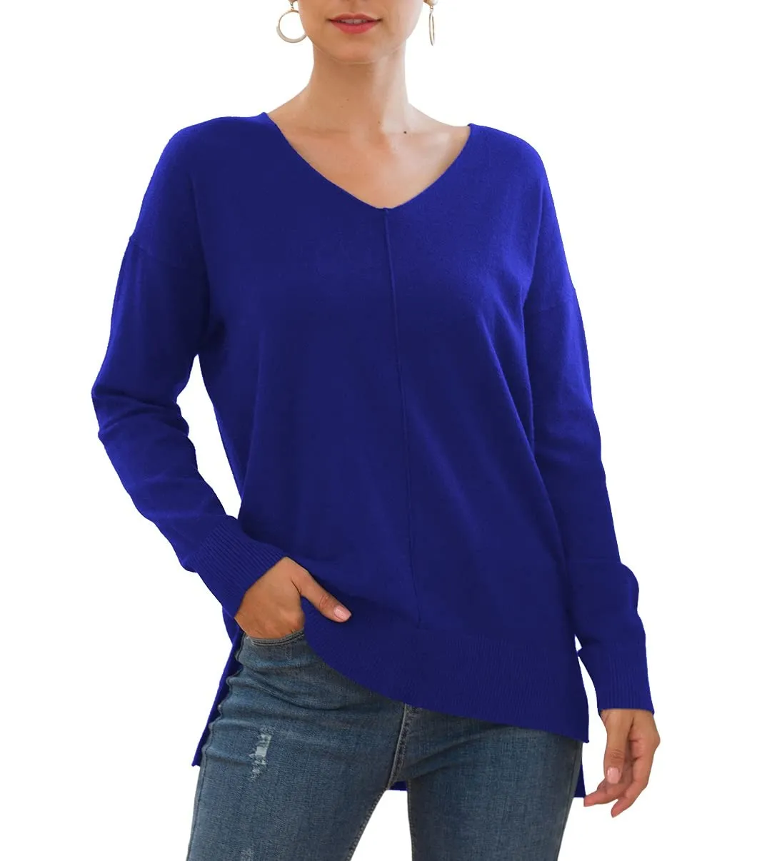 Aiyino Women's Casual Lightweight V Neck Batwing Sleeve Knit Top Loose Pullover Sweater