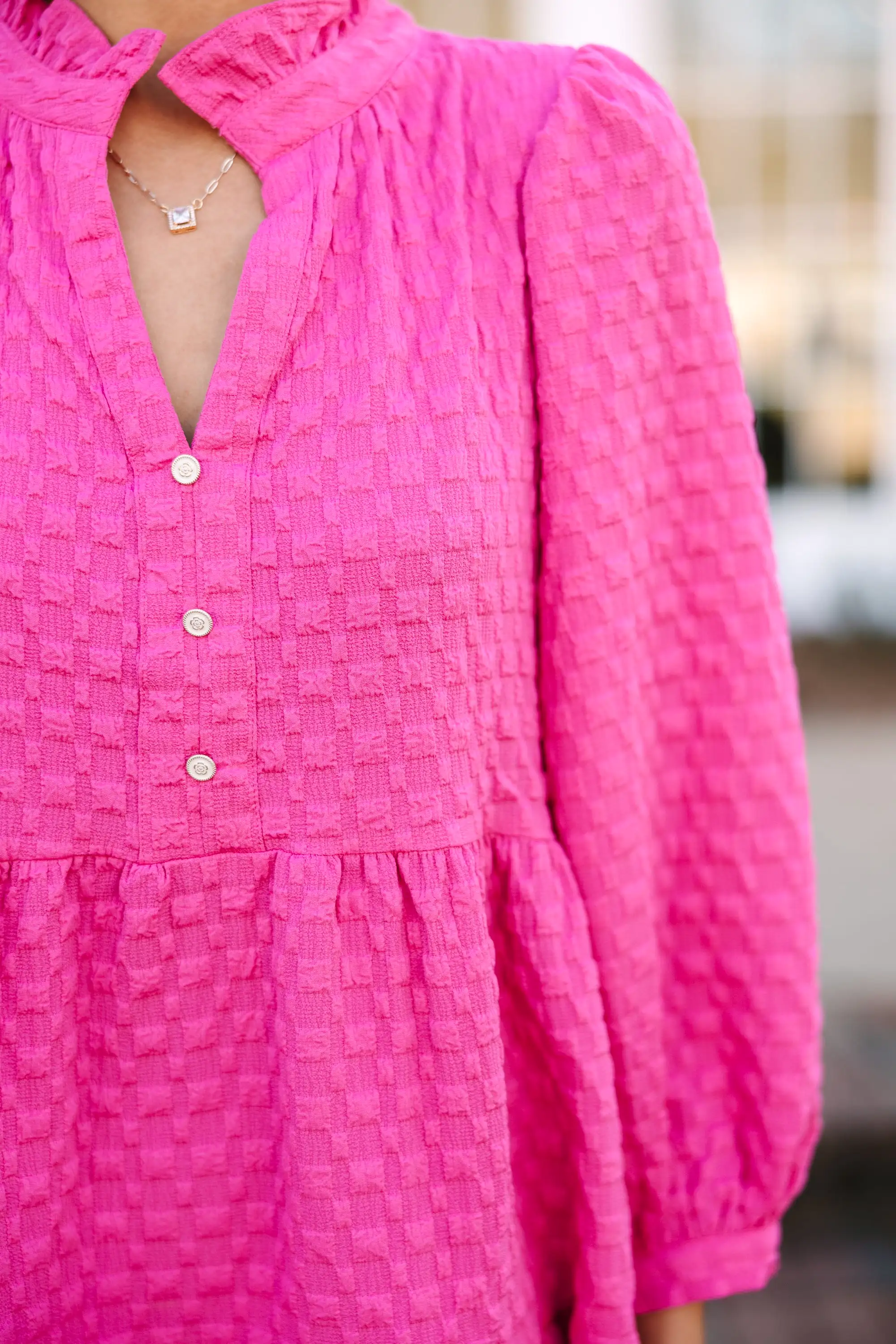 All Up To You Hot Pink Textured Dress