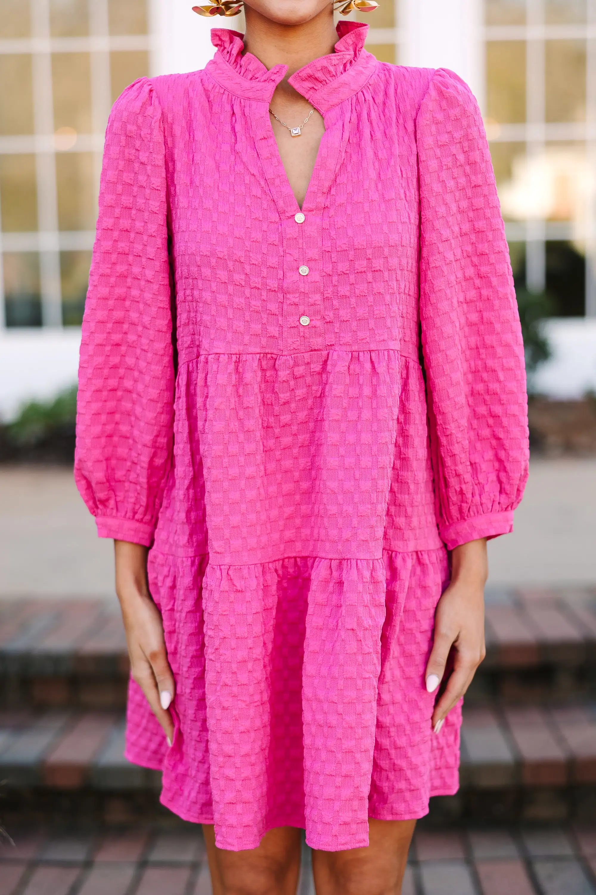 All Up To You Hot Pink Textured Dress