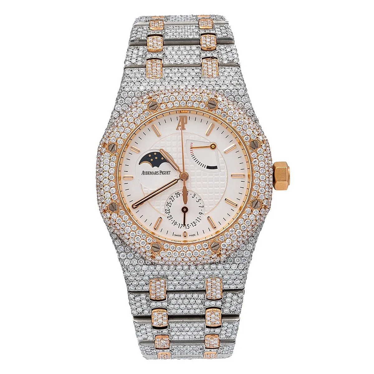 Audemars Piguet Royal Oak 25168SR 39MM  White Moon Phase Dial With 22.75 CT Diamonds