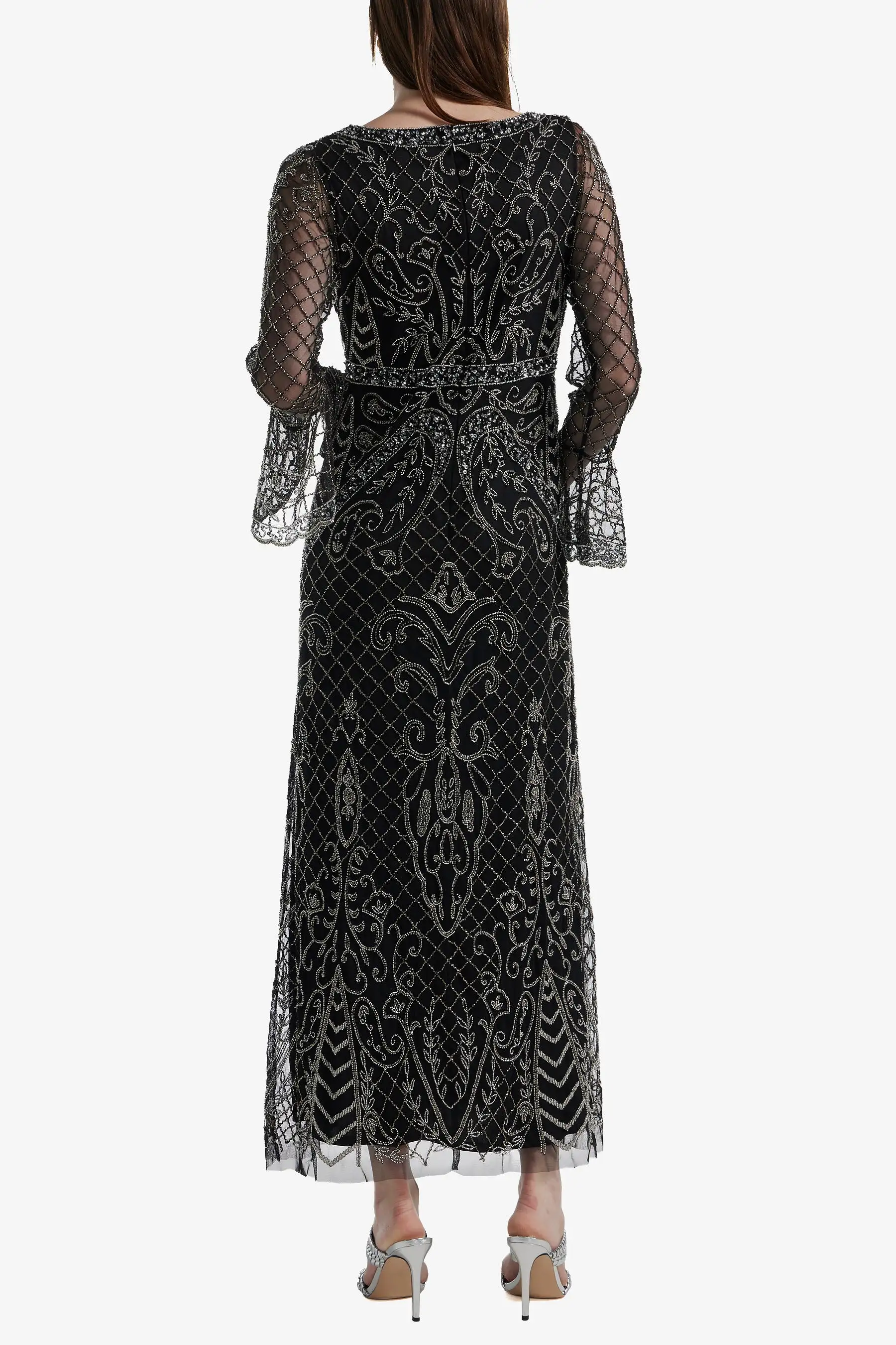 Bell Sleeve Beaded Long Dress