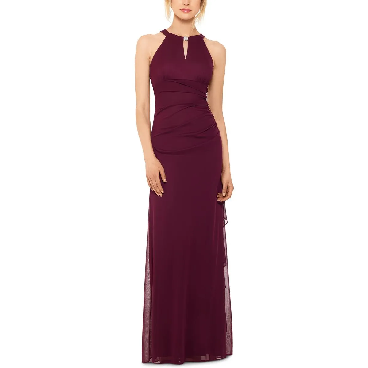 Betsy & Adam Womens Petites Keyhole Ruffled Evening Dress