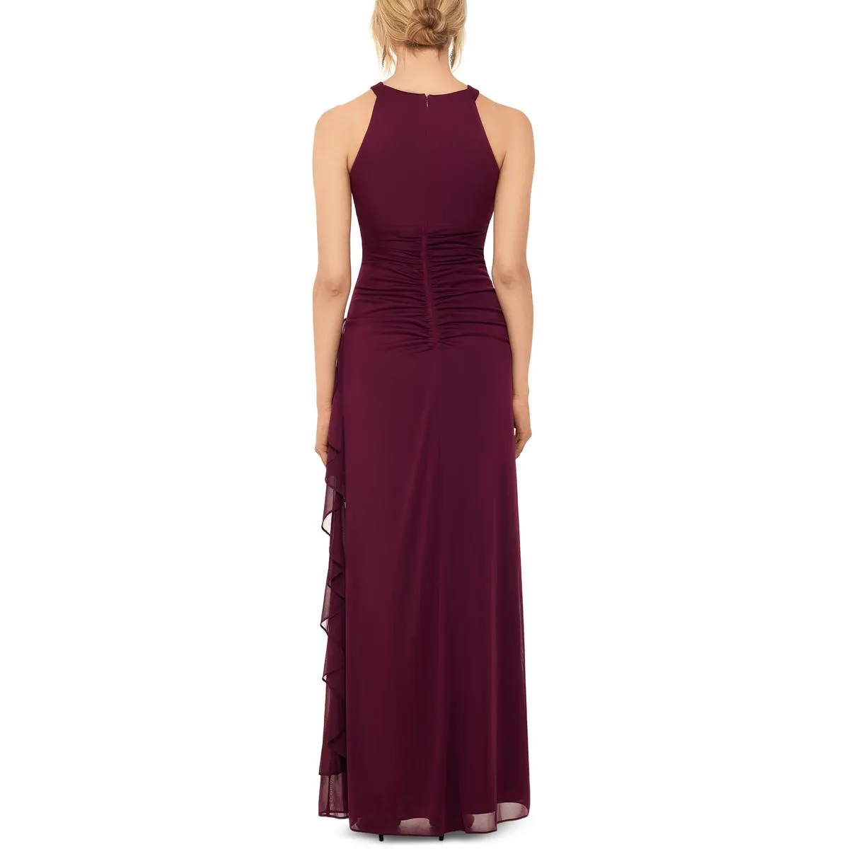 Betsy & Adam Womens Petites Keyhole Ruffled Evening Dress