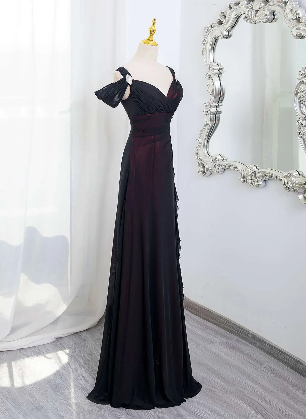 Black and Red Sweetheart Off Shoulder Prom Dress, Black and Red Evening Dress