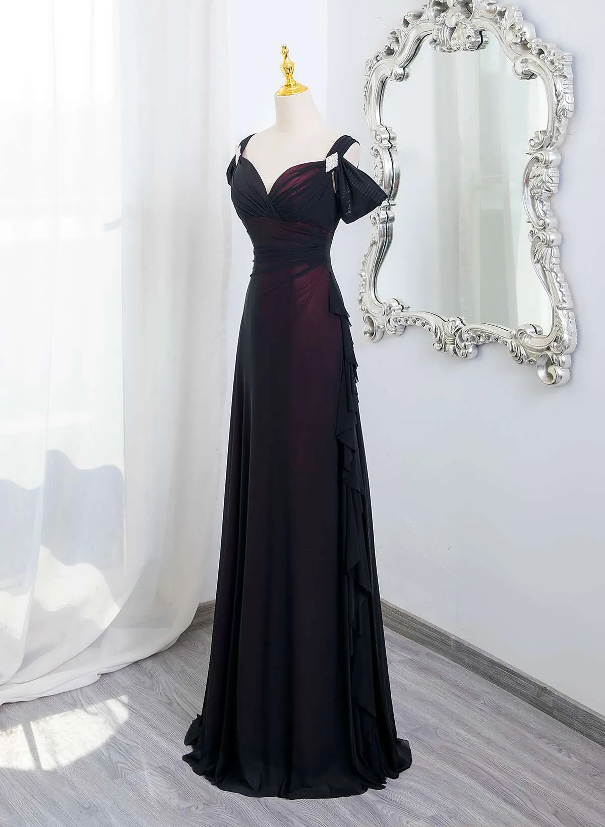 Black and Red Sweetheart Off Shoulder Prom Dress, Black and Red Evening Dress