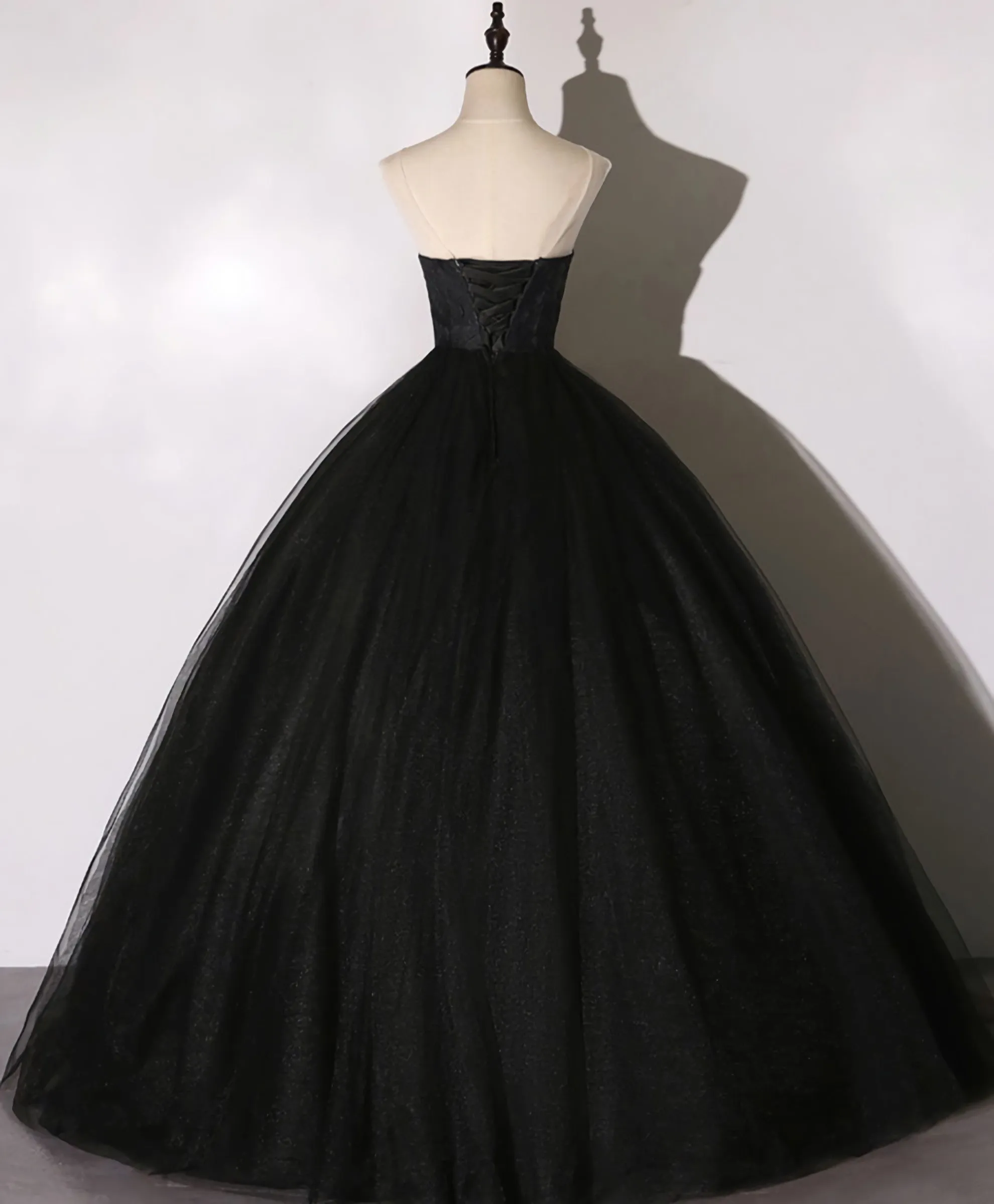 Black Sweetheart Neck Tulle Long Prom Dress, Black Evening Dress