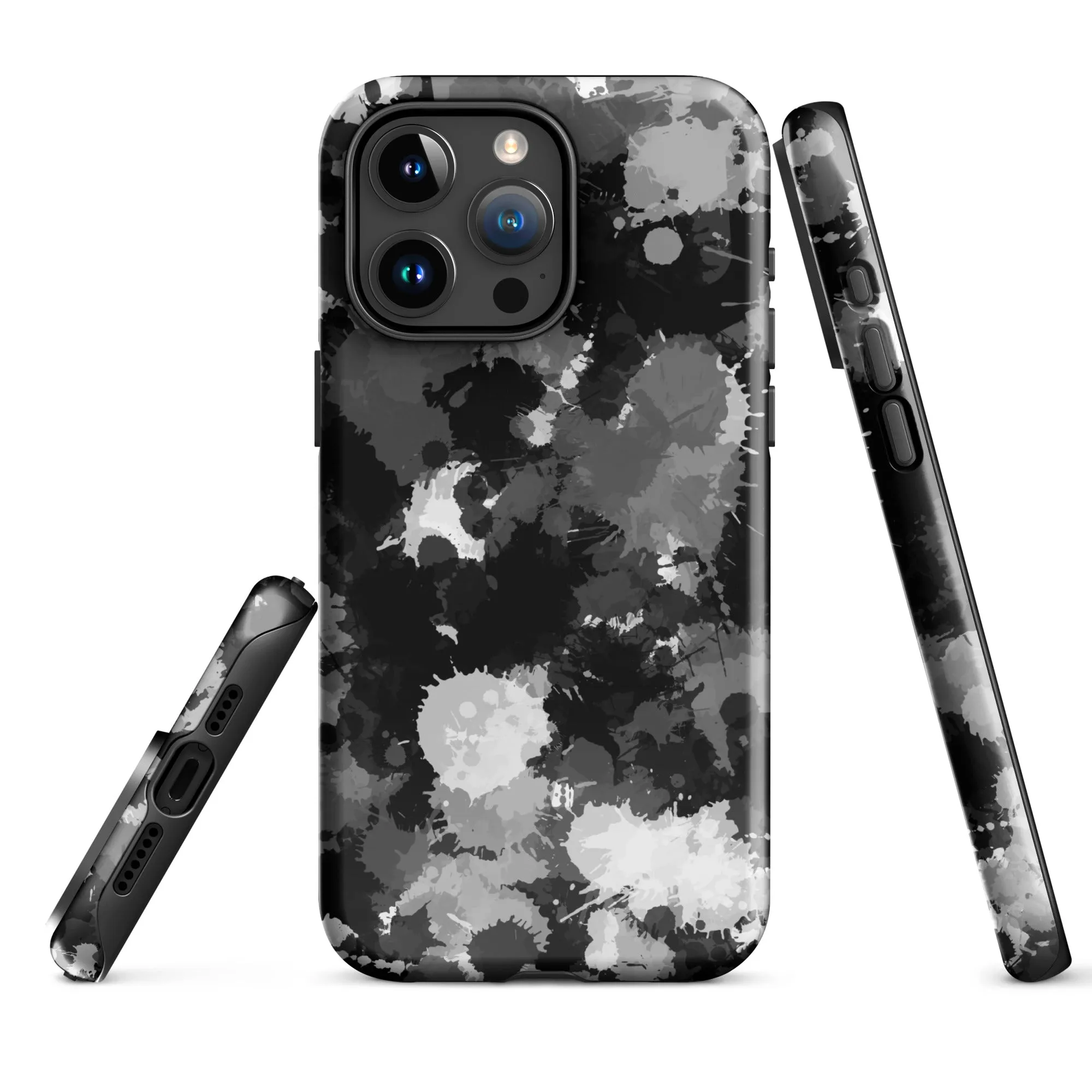 Black White and Grey Paint Splatter Tough Case for iPhone