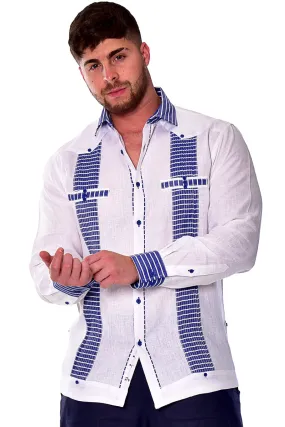 Bohio Men's 100% Linen Guayabera Inspired Long Sleeve Fancy Shirt w/Striped Pin-Tucked Panels in (3) Colors MLFG2029