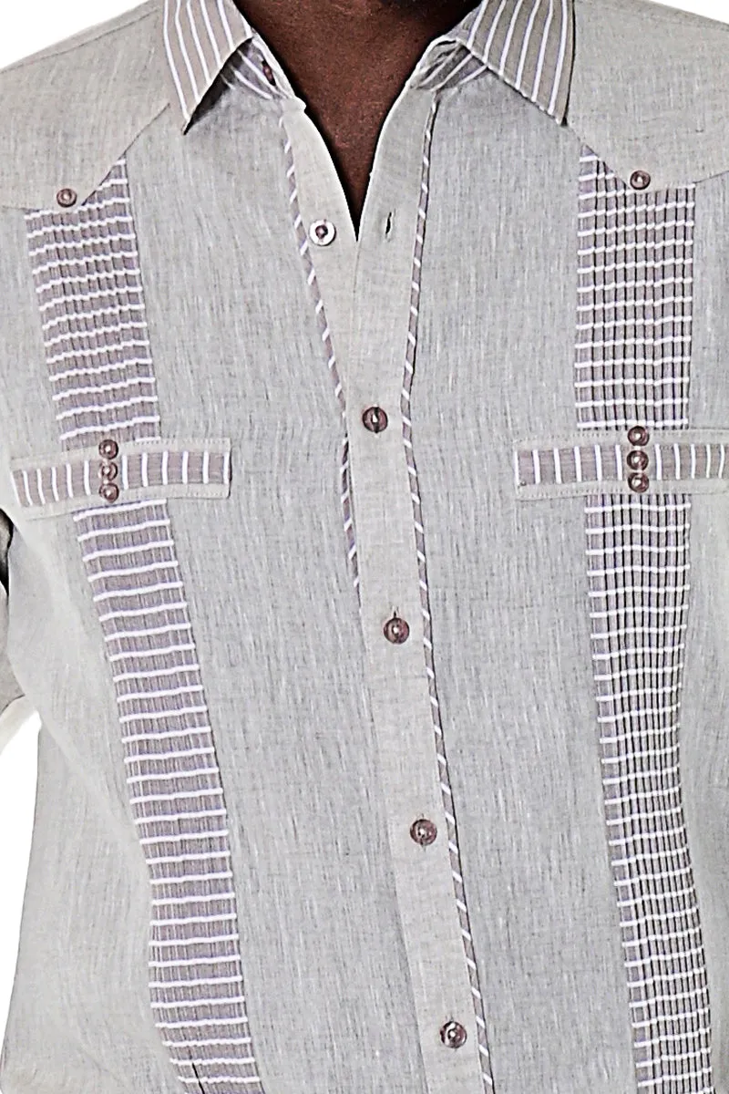 Bohio Men's 100% Linen Guayabera Inspired Long Sleeve Fancy Shirt w/Striped Pin-Tucked Panels in (3) Colors MLFG2029