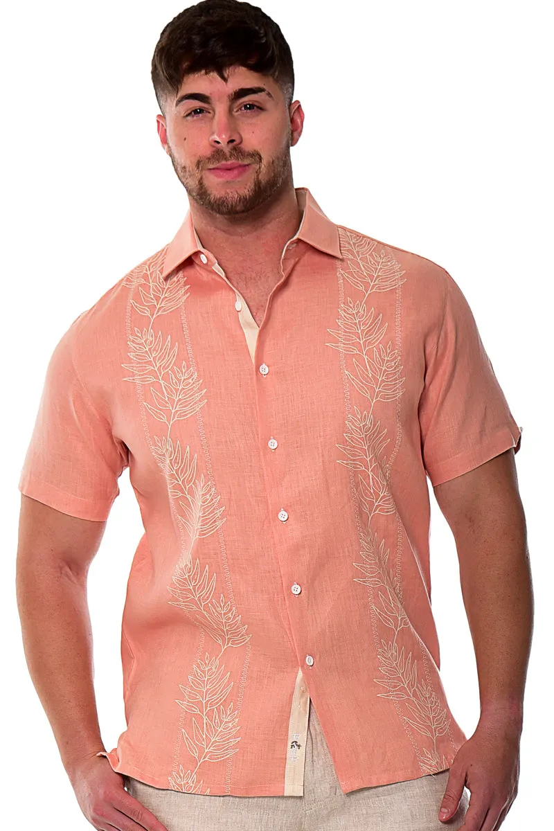 Bohio Men's 100% Linen Short Sleeve Shirt w/Tropical Leaf Print in (3) Colors-MLS2041