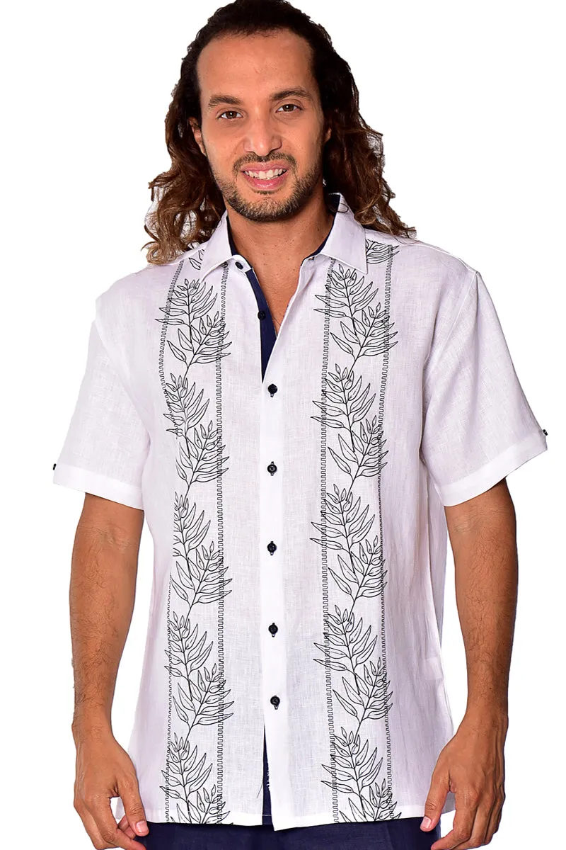 Bohio Men's 100% Linen Short Sleeve Shirt w/Tropical Leaf Print in (3) Colors-MLS2041