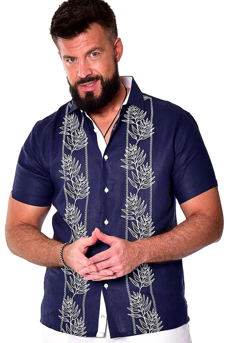 Bohio Men's 100% Linen Short Sleeve Shirt w/Tropical Leaf Print in (3) Colors-MLS2041