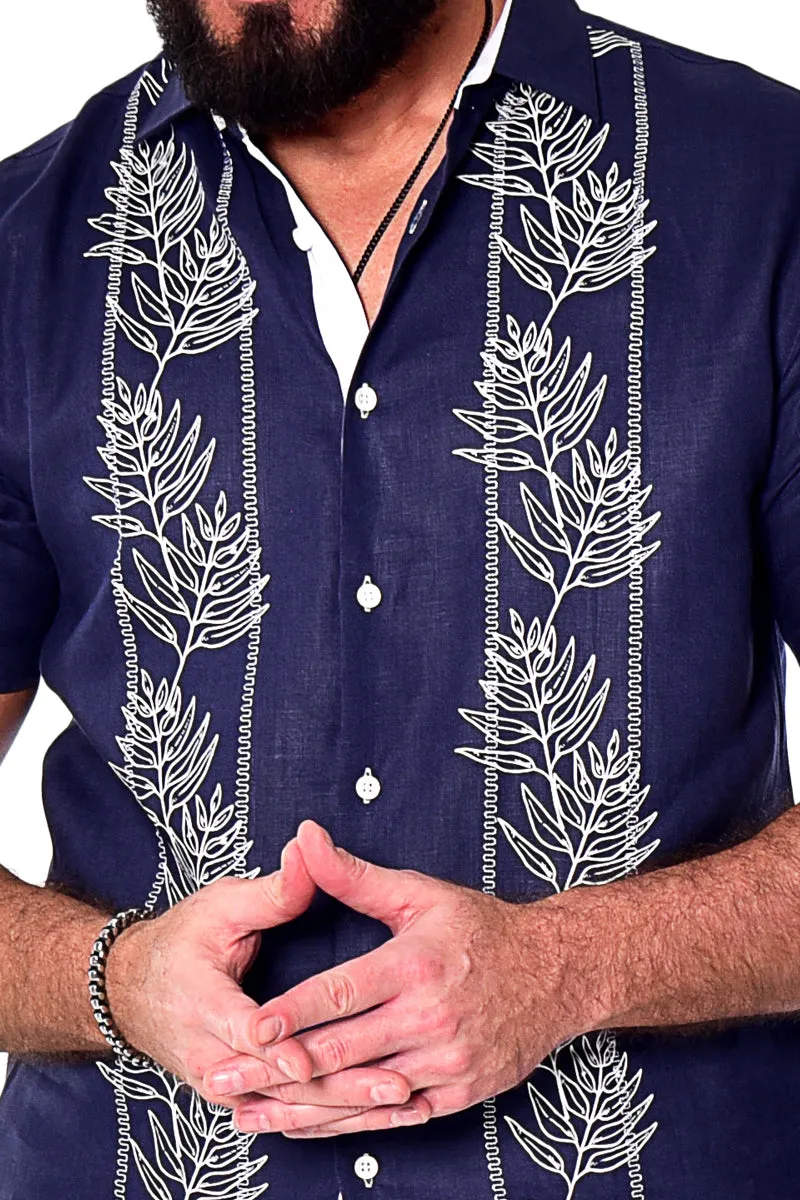 Bohio Men's 100% Linen Short Sleeve Shirt w/Tropical Leaf Print in (3) Colors-MLS2041