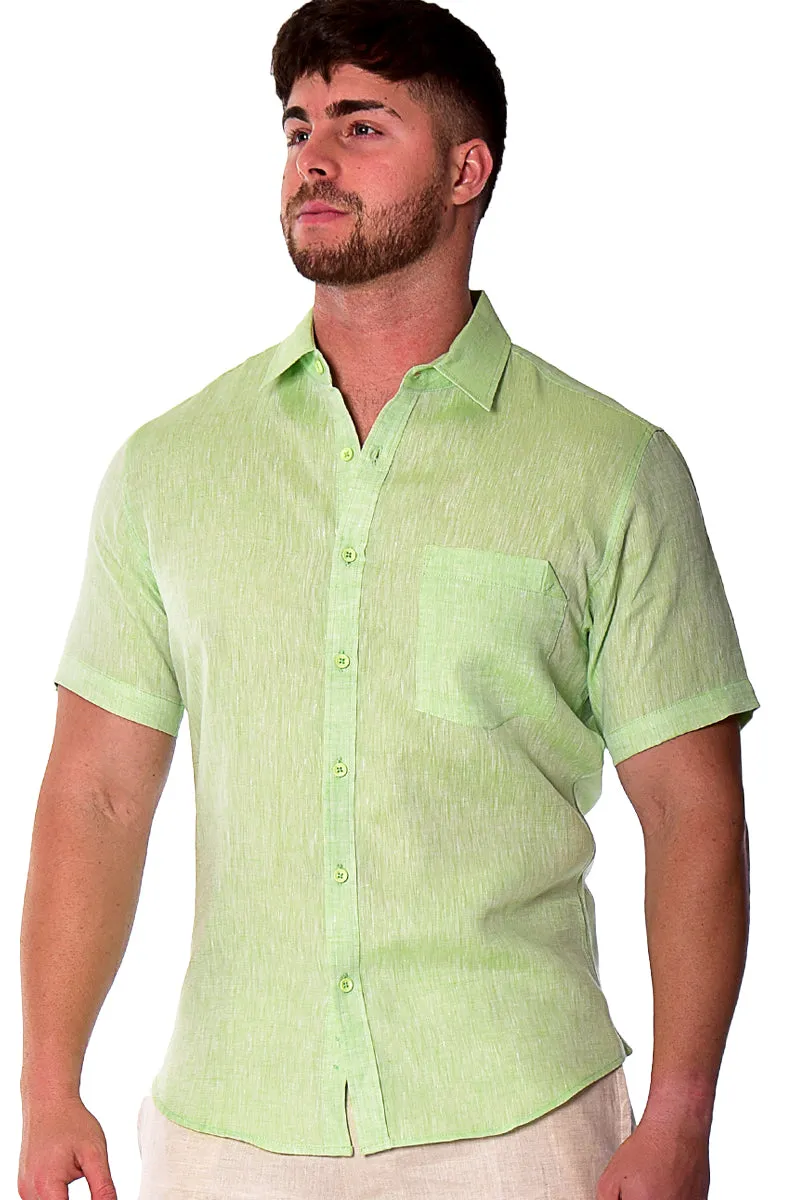 Bohio Men's Classic 100% Linen Short Sleeve Casual Short Sleeve Shirt in (9) Colors - MLS1357