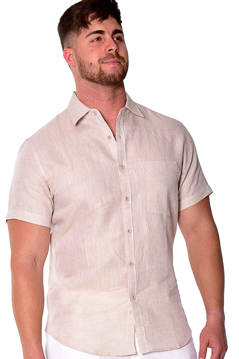 Bohio Men's Classic 100% Linen Short Sleeve Casual Short Sleeve Shirt in (9) Colors - MLS1357