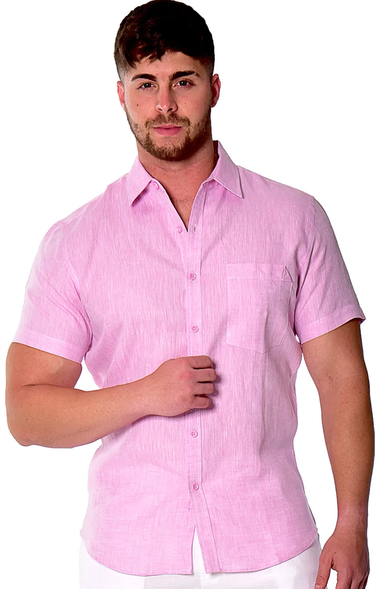 Bohio Men's Classic 100% Linen Short Sleeve Casual Short Sleeve Shirt in (9) Colors - MLS1357