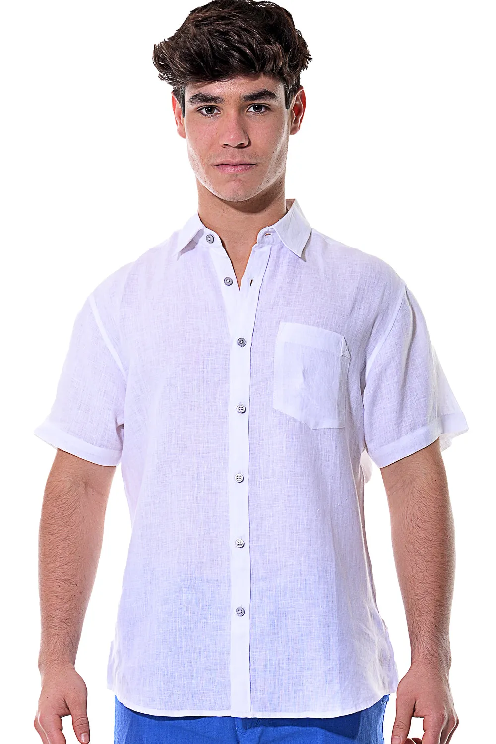 Bohio Men's Classic 100% Linen Short Sleeve Casual Short Sleeve Shirt in (9) Colors - MLS1357