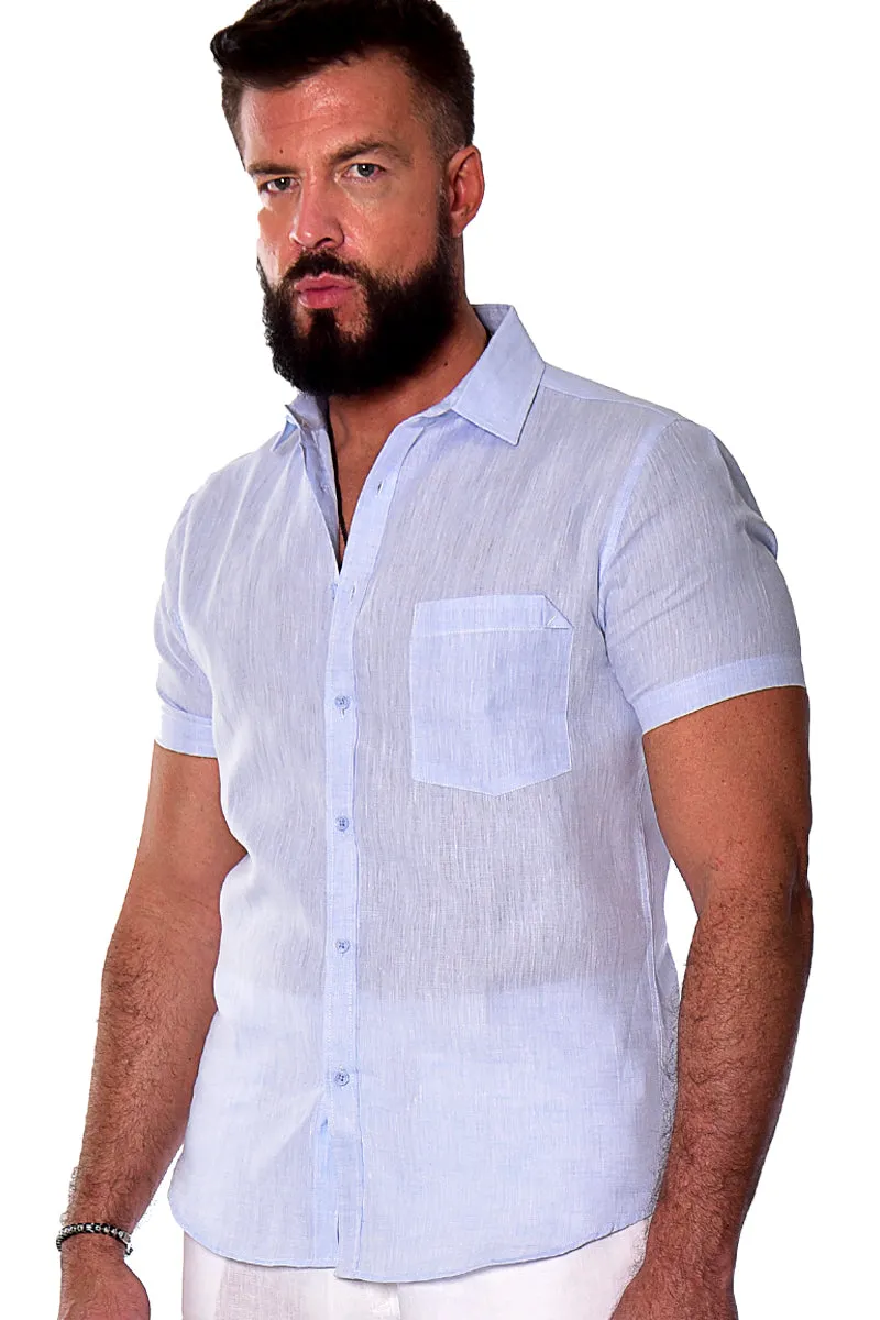 Bohio Men's Classic 100% Linen Short Sleeve Casual Short Sleeve Shirt in (9) Colors - MLS1357