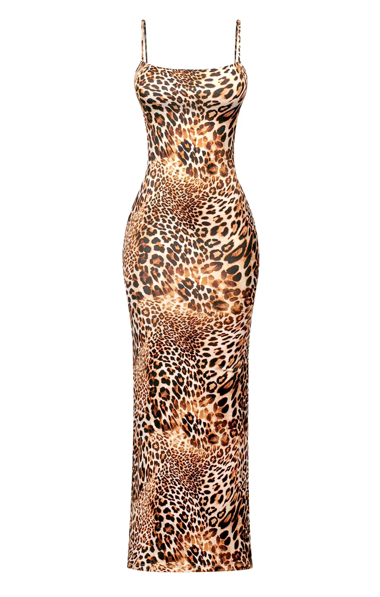 Brenda Sleeveless Cami Bodycon Leopard Maxi Dress