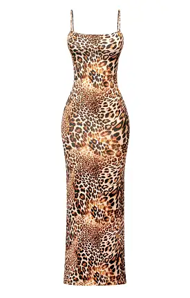 Brenda Sleeveless Cami Bodycon Leopard Maxi Dress