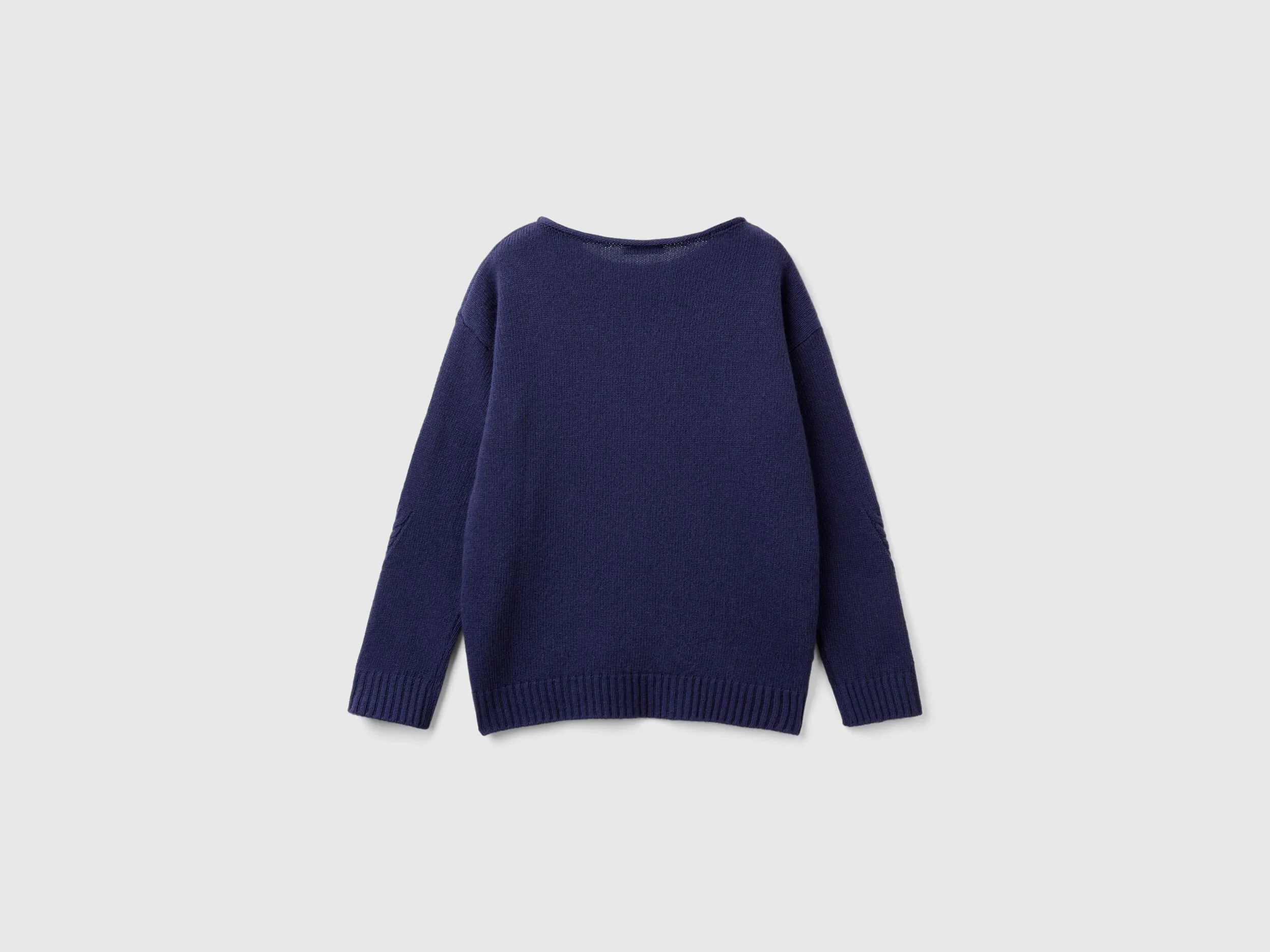 Cable knit sweater in wool blend - Dark Blue | Benetton