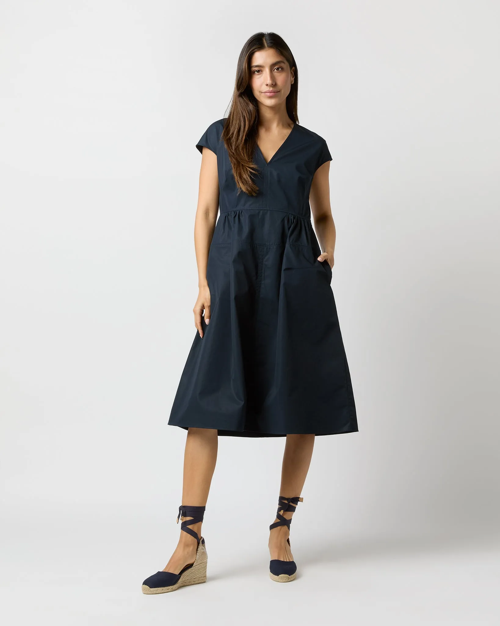 Cap-Sleeve Dress in Navy