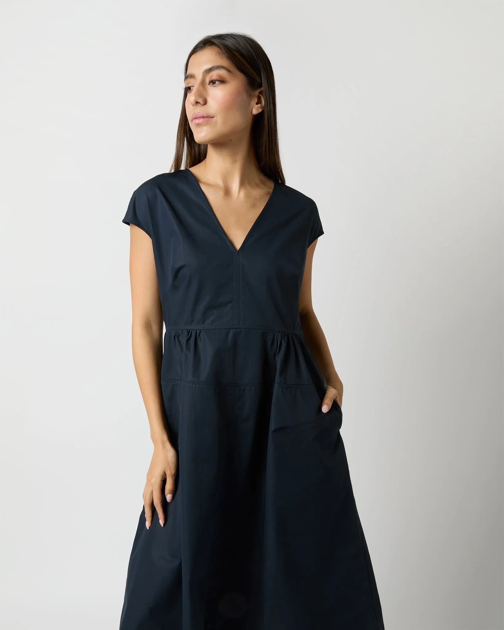 Cap-Sleeve Dress in Navy