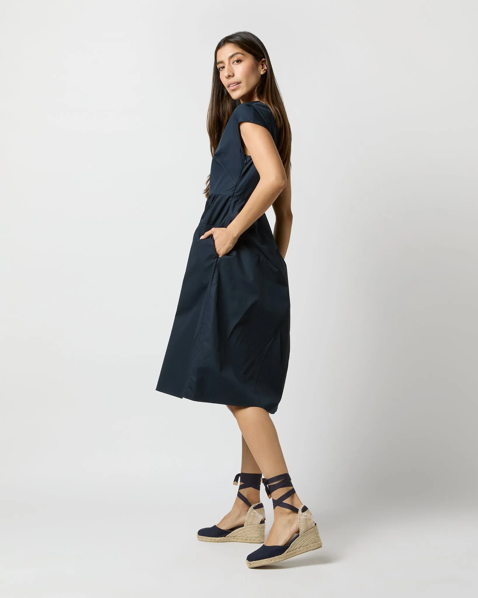 Cap-Sleeve Dress in Navy