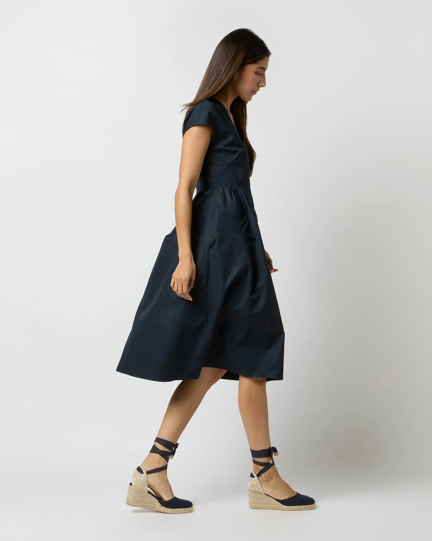 Cap-Sleeve Dress in Navy