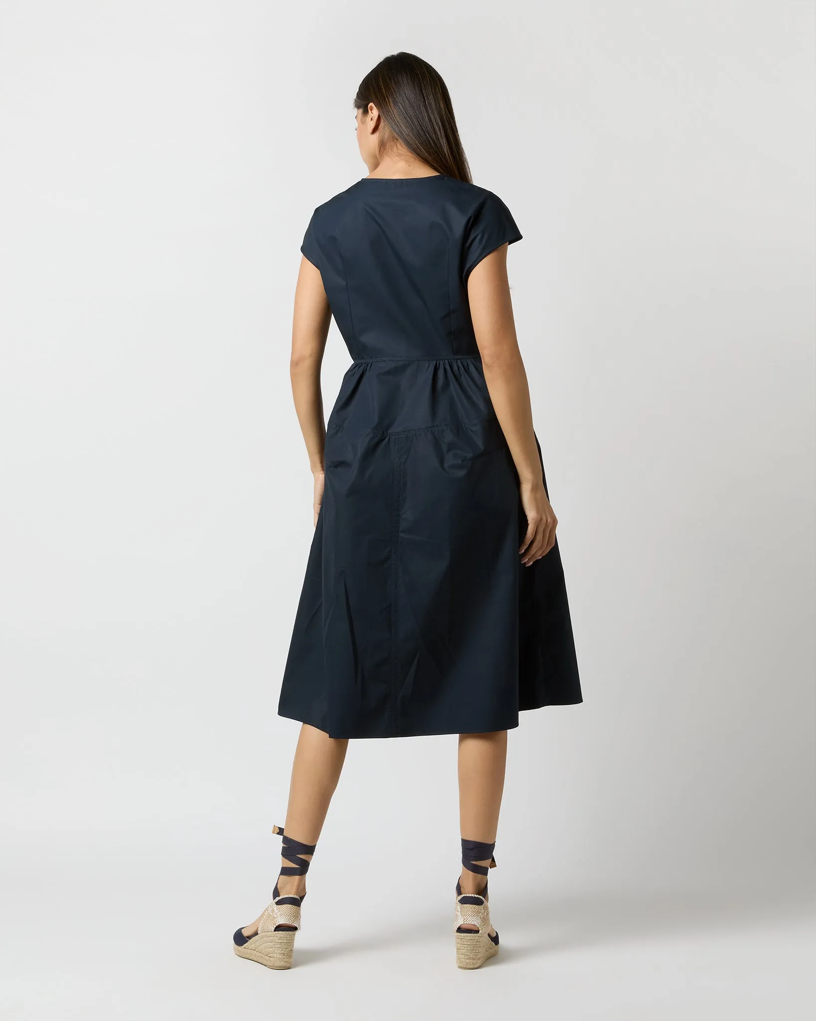 Cap-Sleeve Dress in Navy