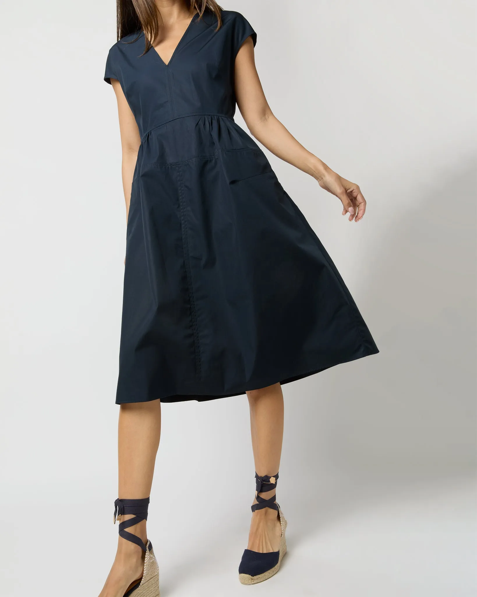 Cap-Sleeve Dress in Navy