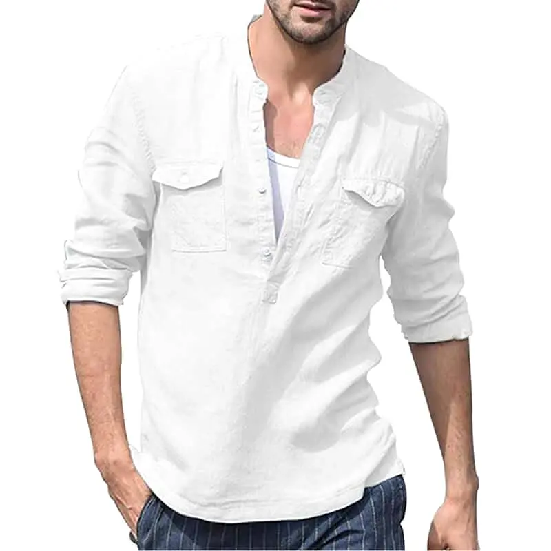 Casual Long Sleeve Linen Men Shirt