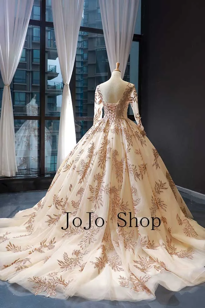 Champagne Lace Ball Gown Quincerea Formal Evening Dress RS210112