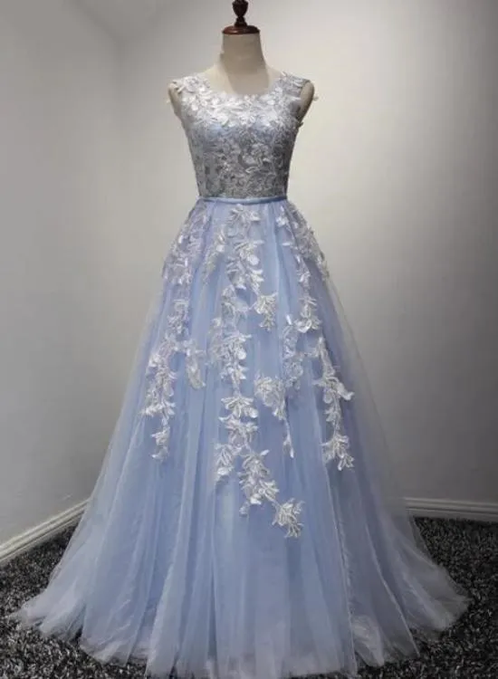 Charming Blue Sweetheart A-line Tulle Prom Dress, Evening Gown