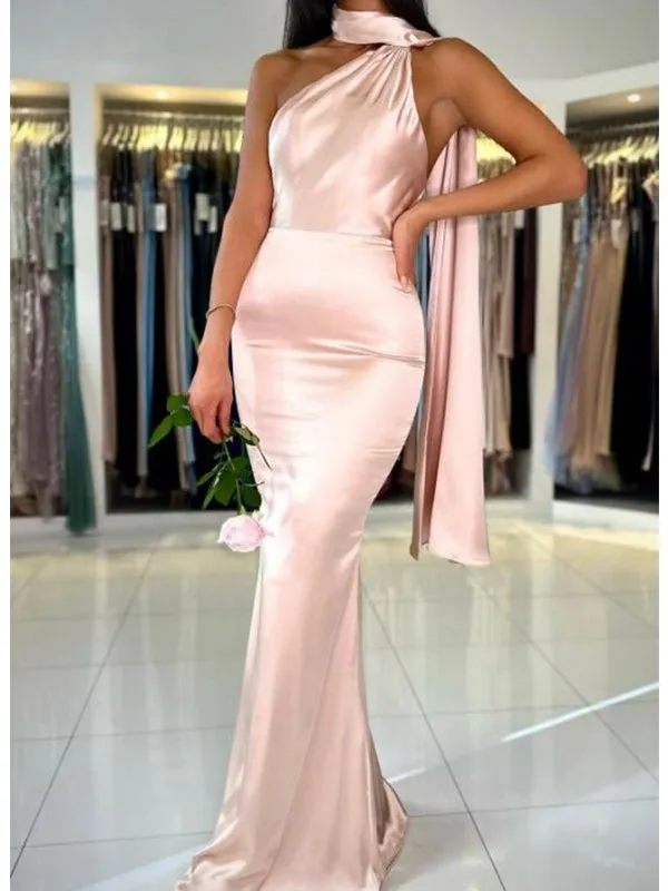 Charming Halter Mermaid Blushing Pink Long Evening Prom Dress Online, OL042