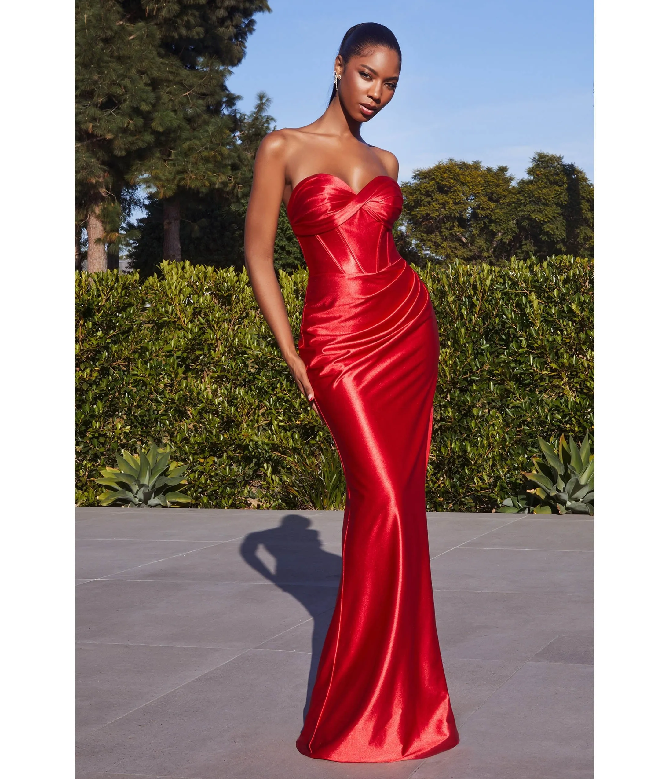 Cinderella Divine  Red Satin Strapless Corset Lace Up Back Evening Gown