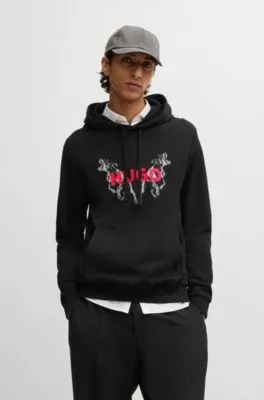 Cotton-terry hoodie with animal graphic prints