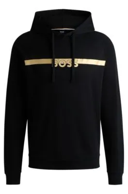 Cotton-terry regular-fit hoodie with foil-print logo