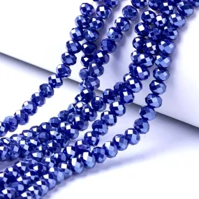 Crystal Glass Beads, Electroplated, Rondelle, Faceted, Pearl Luster, Midnight Blue, 4mm