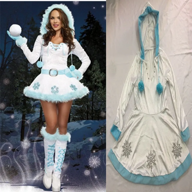 Deluxe Blue Christmas Tree Costumes Christmas Party Dress Santa Claus Costumes Women Sexy Dreamy Snow Maiden Xmas Dress