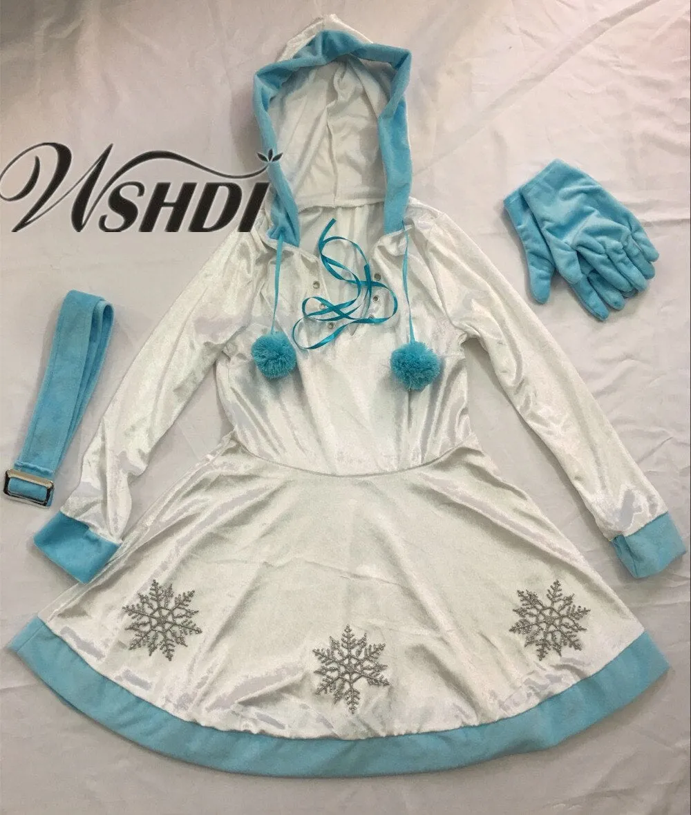 Deluxe Blue Christmas Tree Costumes Christmas Party Dress Santa Claus Costumes Women Sexy Dreamy Snow Maiden Xmas Dress