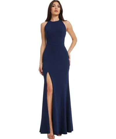 Dress The Population Women's Paige Side-Slit Halter Gown